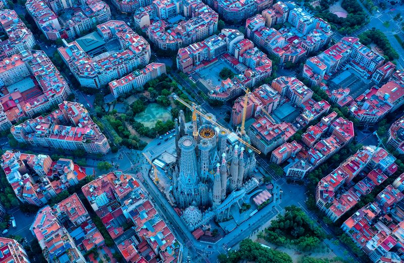 Barcelona from above, with the Sagrada Família at its centre